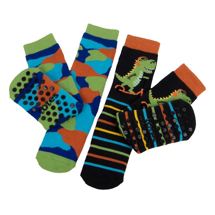 totes toasties® Childrens Original Slipper Socks (Twin Pack) Dino Extra Image 2